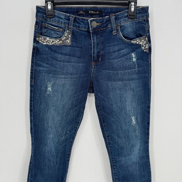 STS Blue Emma Ankle Skinny Jeans Women  Distressed Embellished Pockets Size 27 - Picture 2 of 7